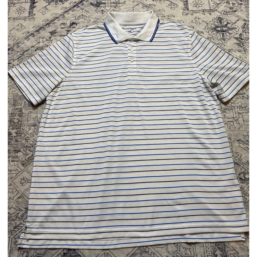 Croft & Barrow Mens XXL White & Blue Striped Cool & Dry‎ Polo Shirt Short Sleeve